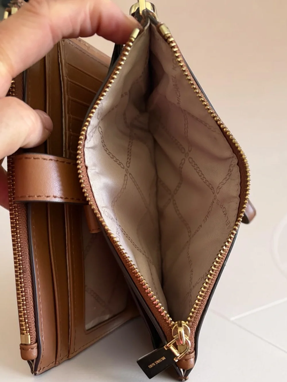 Michael Kors Adele Patchwork Leather Zip Wallet in Brown and Dark Brown